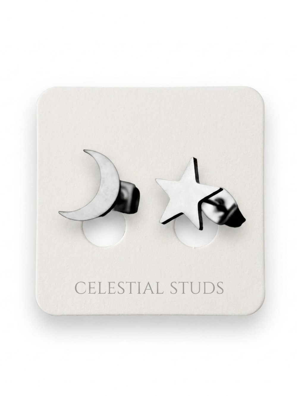 New Sterling Silver Boho Star & Moon Minimalist Handmade Push Back Stud Earrings